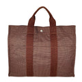 Hermes Her Line MM Canvas Cotton Brown Tote Silver