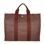Hermes Her Line MM Canvas Cotton Brown Tote Silver