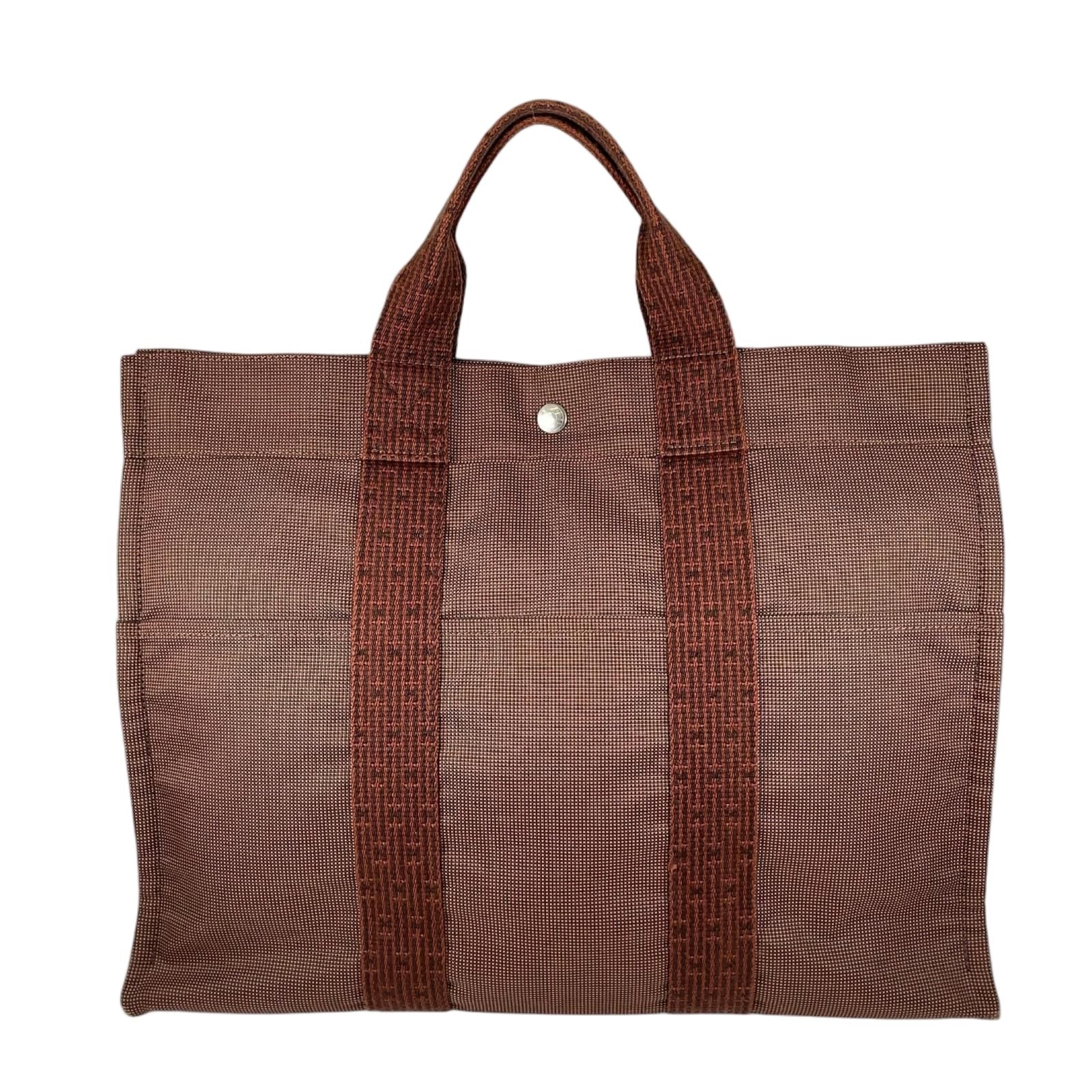 Hermes Her Line MM Canvas Cotton Brown Tote Silver — view 2