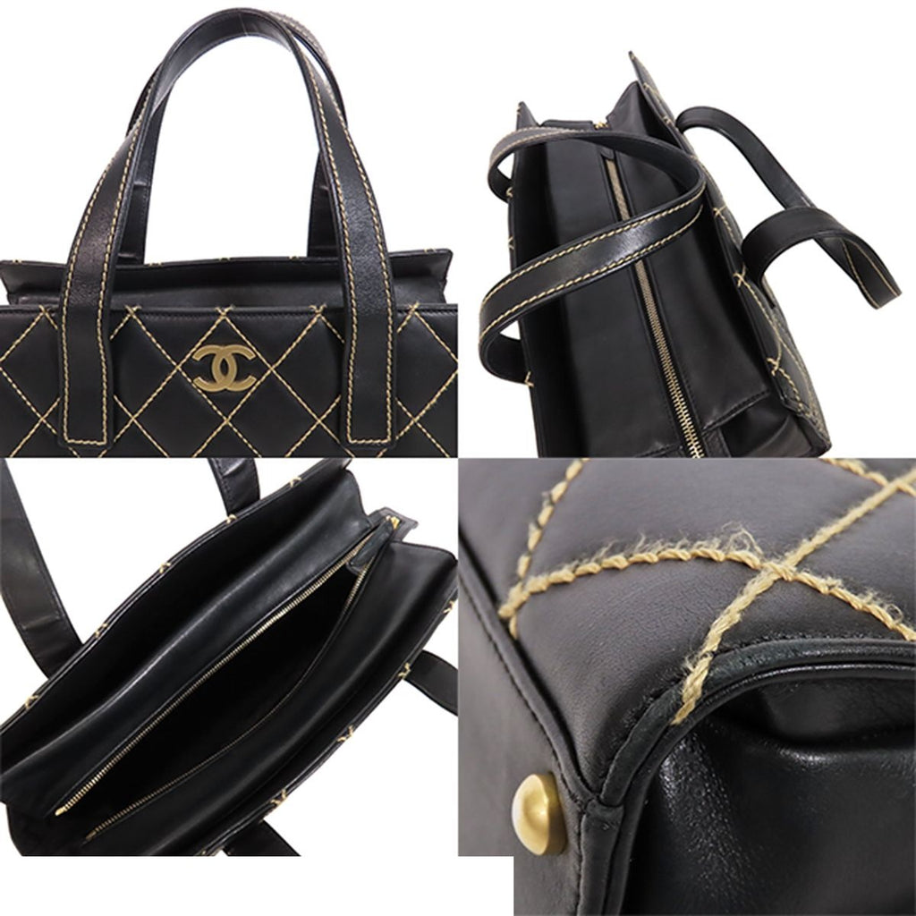 Chanel Wild Stitch Tote Bag Black Gold Leather CC Logo — view 4