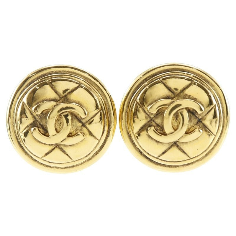 Chanel Coco Mark Quilted Vintage Gold Plated 31 g Earrings