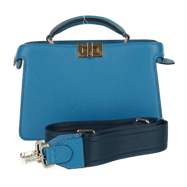Fendi Handbag Beekaboo ICU 7 Va582 AMA3 F1 Js5 Blue Calf Leather Silver Hardware