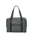 Gucci GG Canvas Business Bag Handbag Grey Black Leather