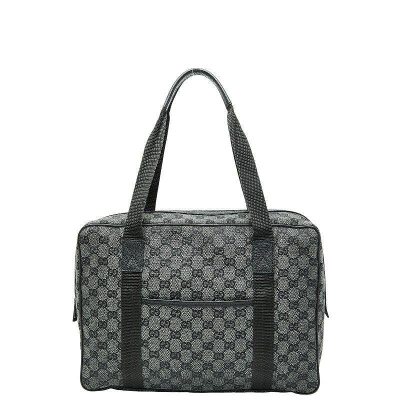 Gucci GG Canvas Business Bag Handbag Grey Black Leather