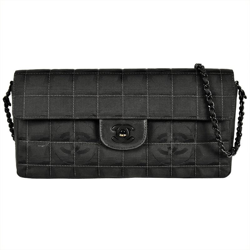 Chanel New Travel Line Chain Shoulder Bag Nylon Black Hardware 7 Digits