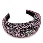 Prada Hair Headband Triangle Logo Canvas Black Pink Silver