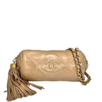 Chanel Super Fringe Quilted Lamb Shoulder Bag Beige