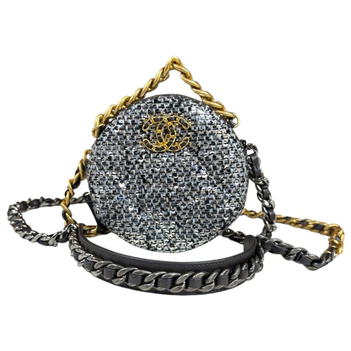 Chanel 19 Shoulder Bag Sequin Silver