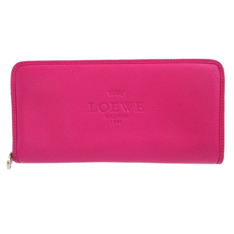 Loewe Heritage Leather Pink Round Zipper Long Wallet 1223