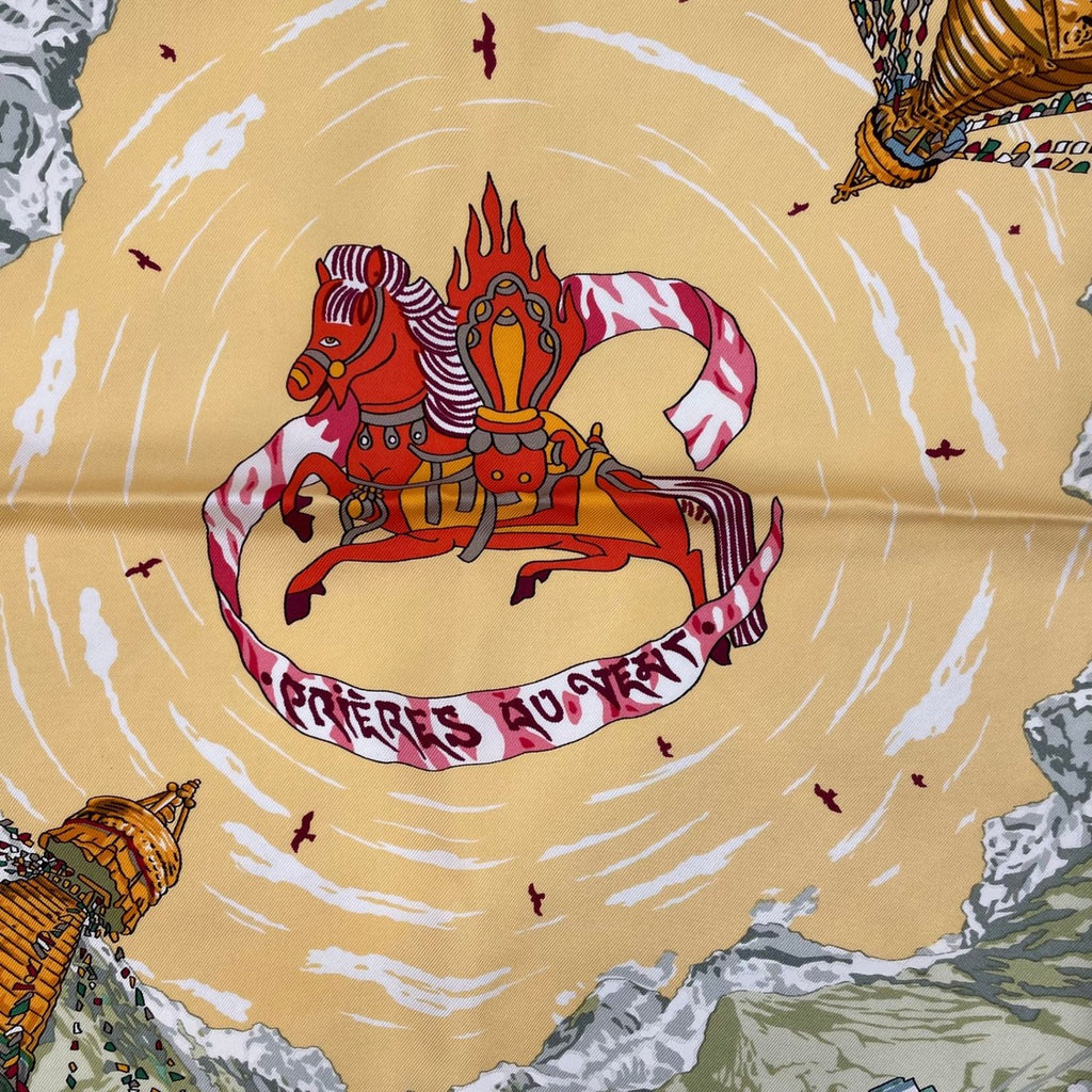 Hermes Scarf Silk Carre 90 Prieres AU Vent Prayer in the Wind Yellow — view 6