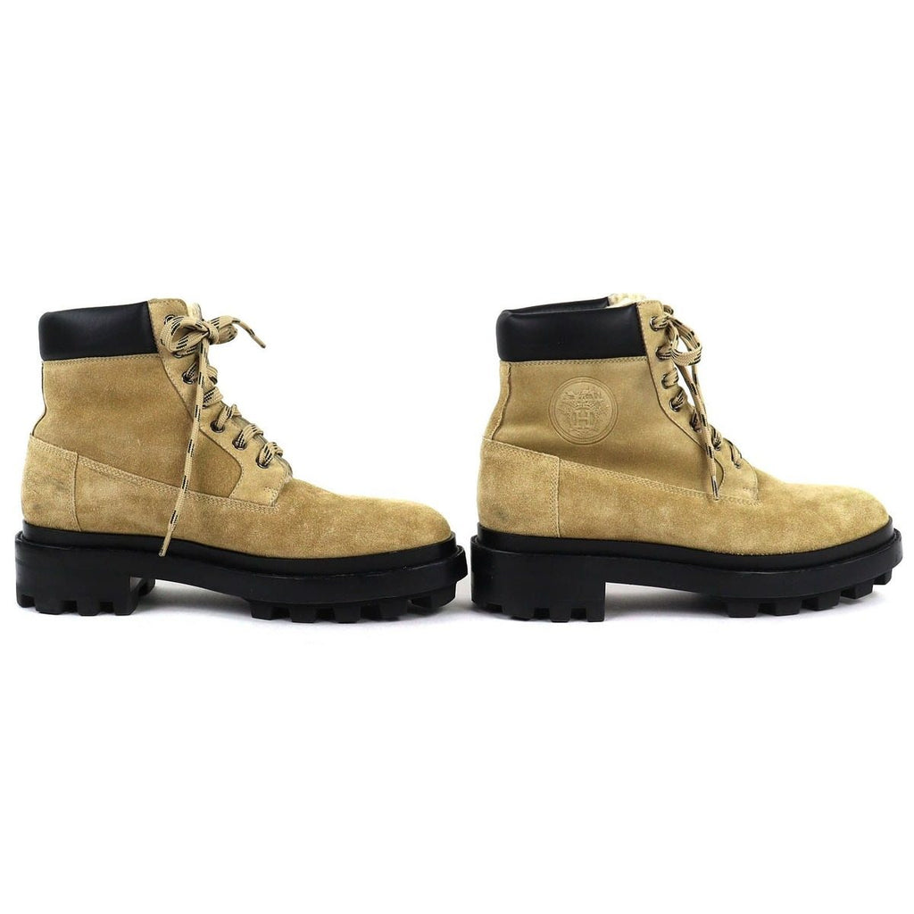 Hermes Fair Leather Lace Up Mouton Ankle Boots Short Beige 44 Handbag — view 4