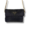 Prada Quilted Chain Shoulder Bag Triangle Logo Black Tessuto Nylon