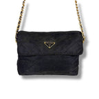 Prada Quilted Chain Shoulder Bag Triangle Logo Black Tessuto Nylon