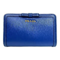 Prada 1 Ml225 Wallet Medium Fold Logo Ribbon Motif Leather Blue