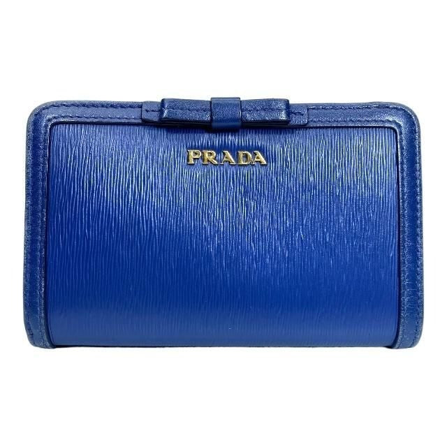 Prada 1 Ml225 Wallet Medium Fold Logo Ribbon Motif Leather Blue