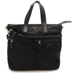 Prada Tote 2-Way Shoulder Bag Nylon Leather Nero Black Silver