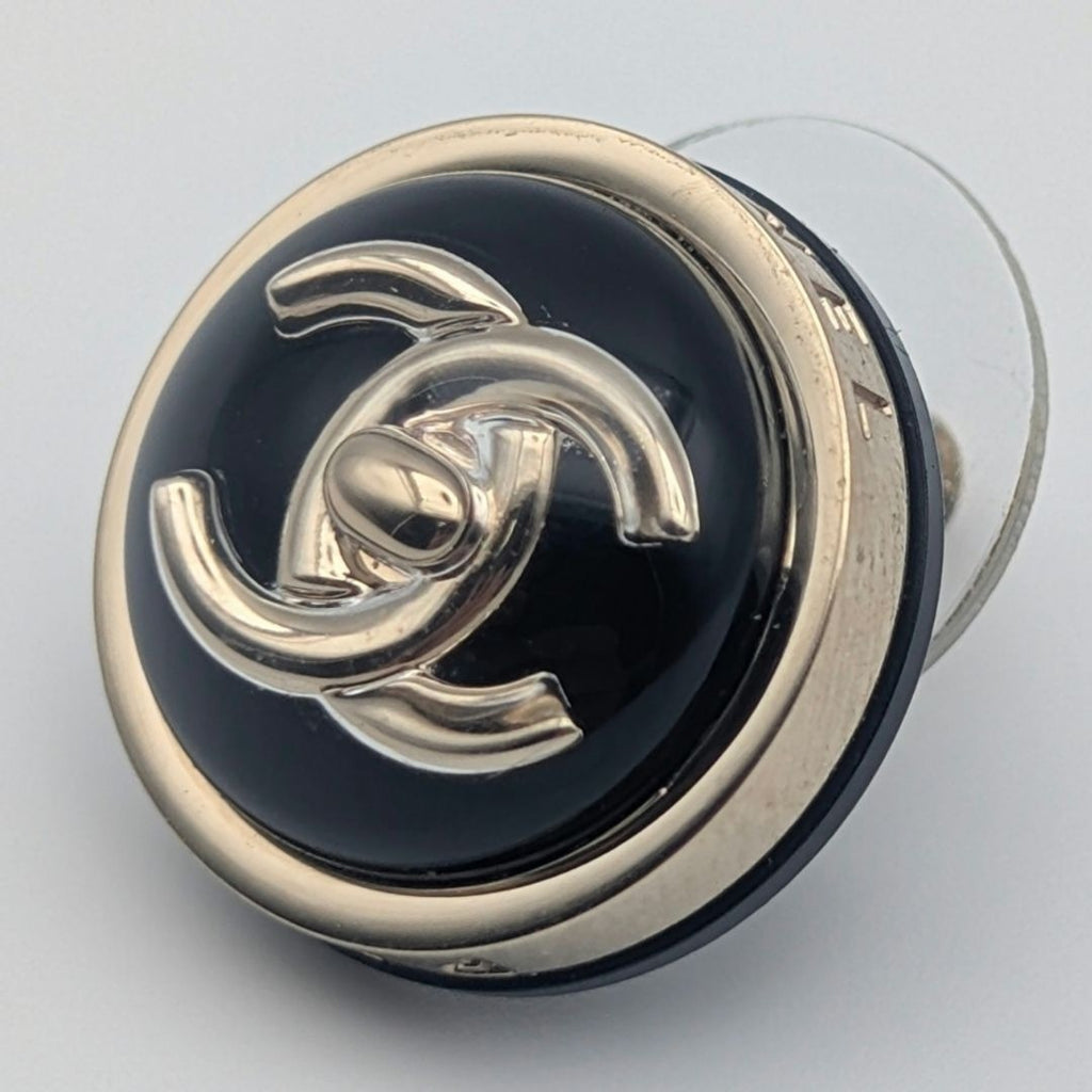 Chanel Earrings CC Logo Gold Black Round