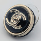 Chanel Earrings CC Logo Gold Black Round