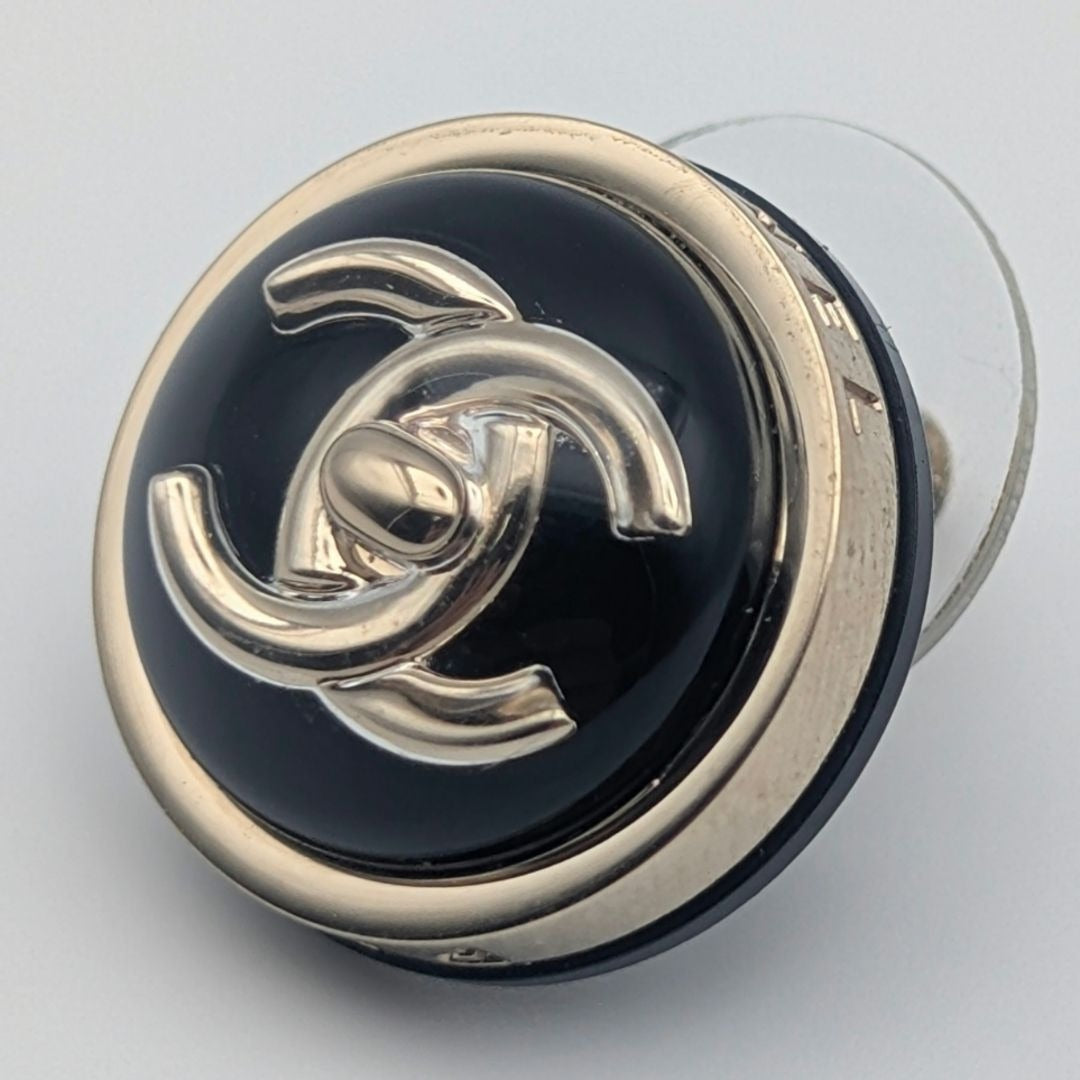 Chanel Earrings CC Logo Gold Black Round