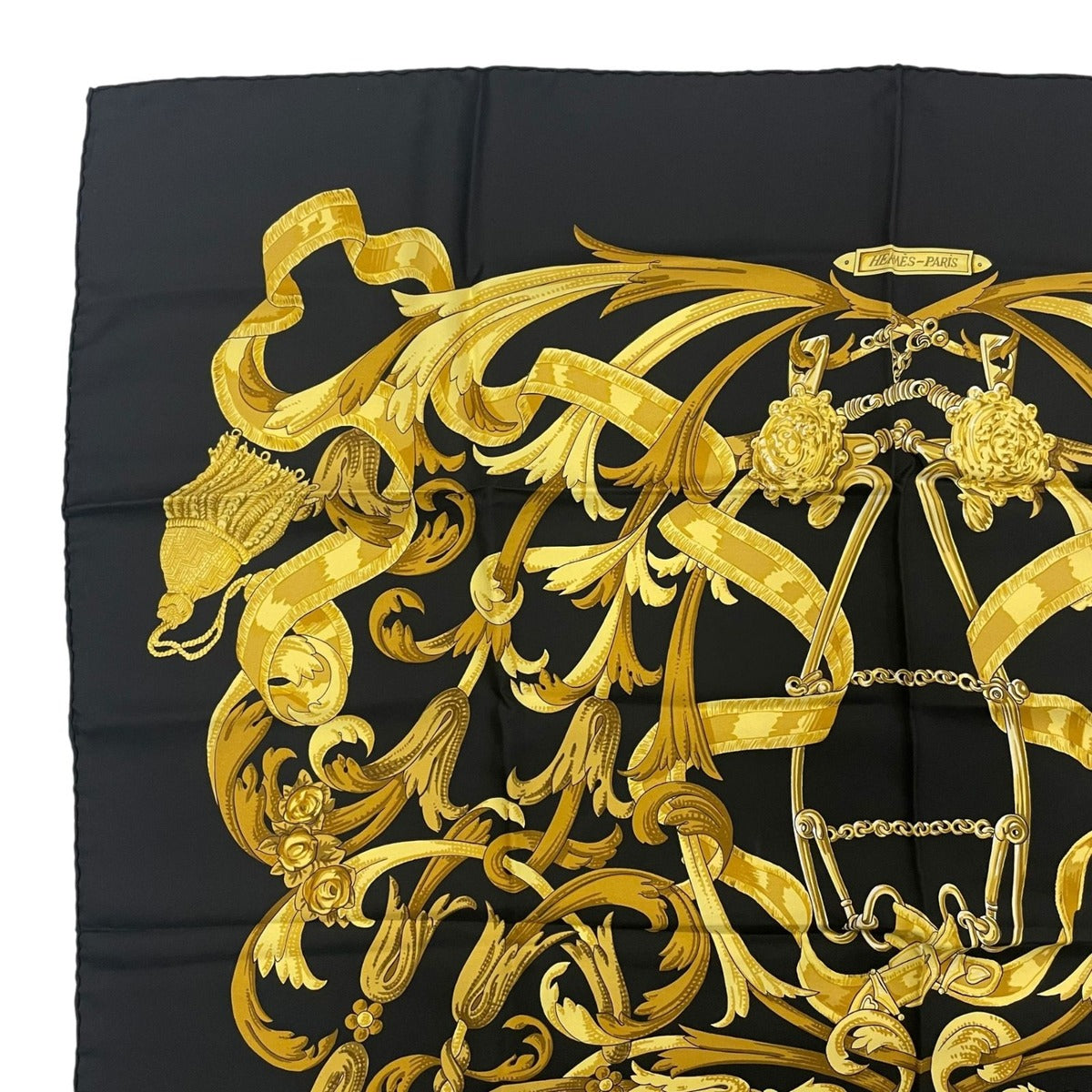 Hermes Scarf Silk Carre 90 Lemors a la Conetable Elegance Black Gold — view 2