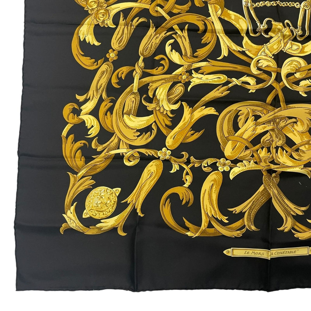 Hermes Scarf Silk Carre 90 Lemors a la Conetable Elegance Black Gold — view 4