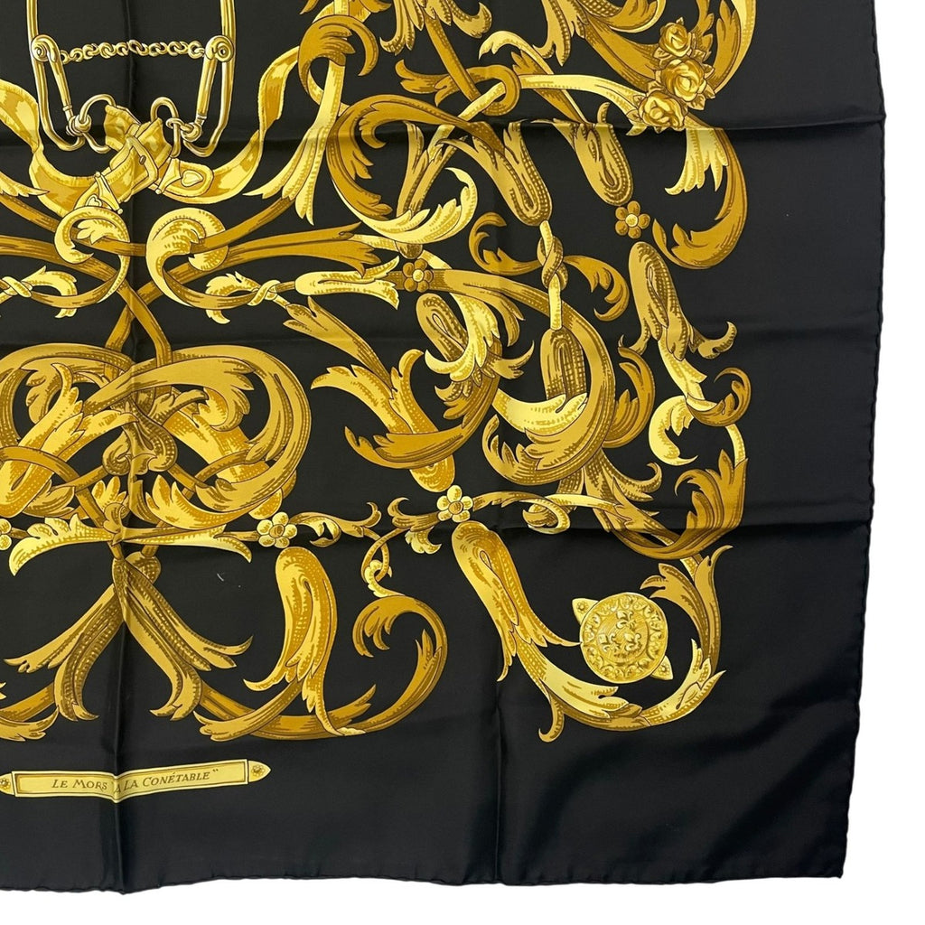 Hermes Scarf Silk Carre 90 Lemors a la Conetable Elegance Black Gold — view 5