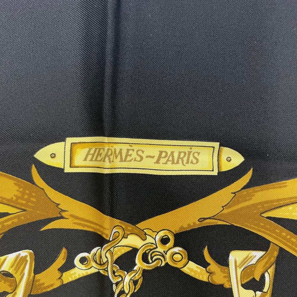 Hermes Scarf Silk Carre 90 Lemors a la Conetable Elegance Black Gold — view 7