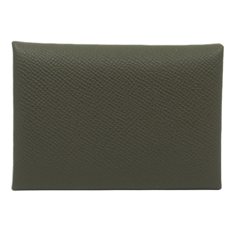 Hermes Calvi Duo Card Case Coin Dark Brown Silver