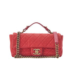 Chanel Chain Shoulder Bag Quilted Turnlock 2-Way Caviar Leather Red Gold Hardware
