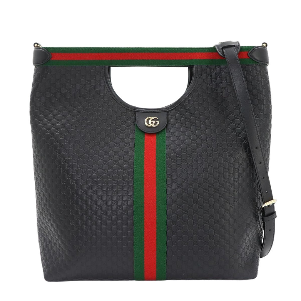 Gucci GG Embossed Ophidia 2-Way Tote Shoulder Bag Leather Black Gold