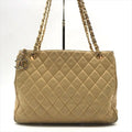 Chanel CC Logo Quilted Lambskin Chain Shoulder Bag Leather Beige