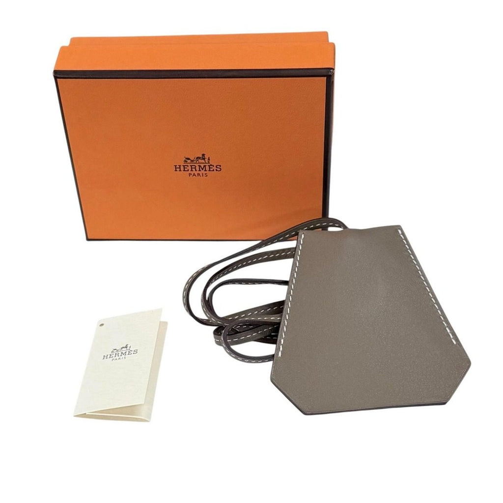 Hermes Etoupe Silver Leather Clochette Necklace Charm — view 2