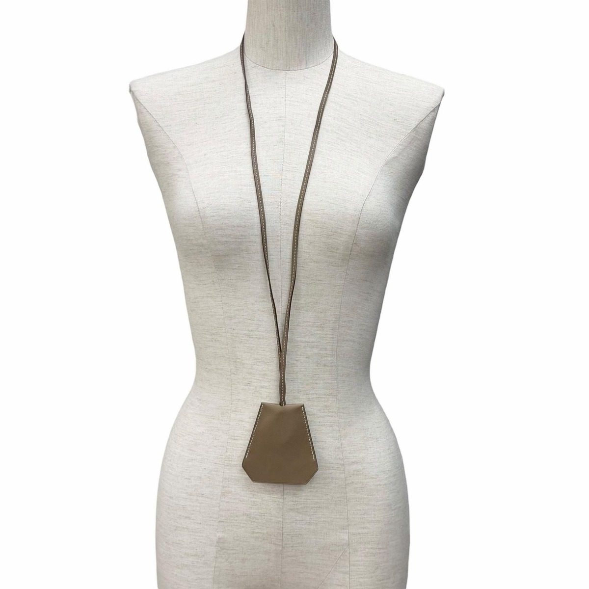 Hermes Etoupe Silver Leather Clochette Necklace Charm — view 4