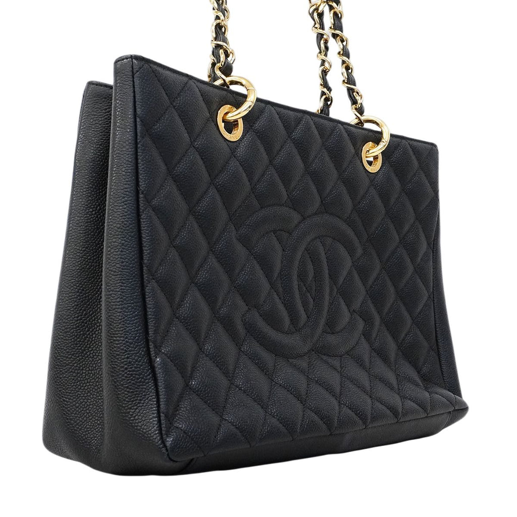Chanel Chain Tote Quilted Caviar Leather Black Gold — view 2
