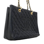 Chanel Chain Tote Quilted Caviar Leather Black Gold — view 2