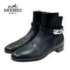 Hermes Neo Boots Short Shoes Leather Black Silver Kelly Hardware