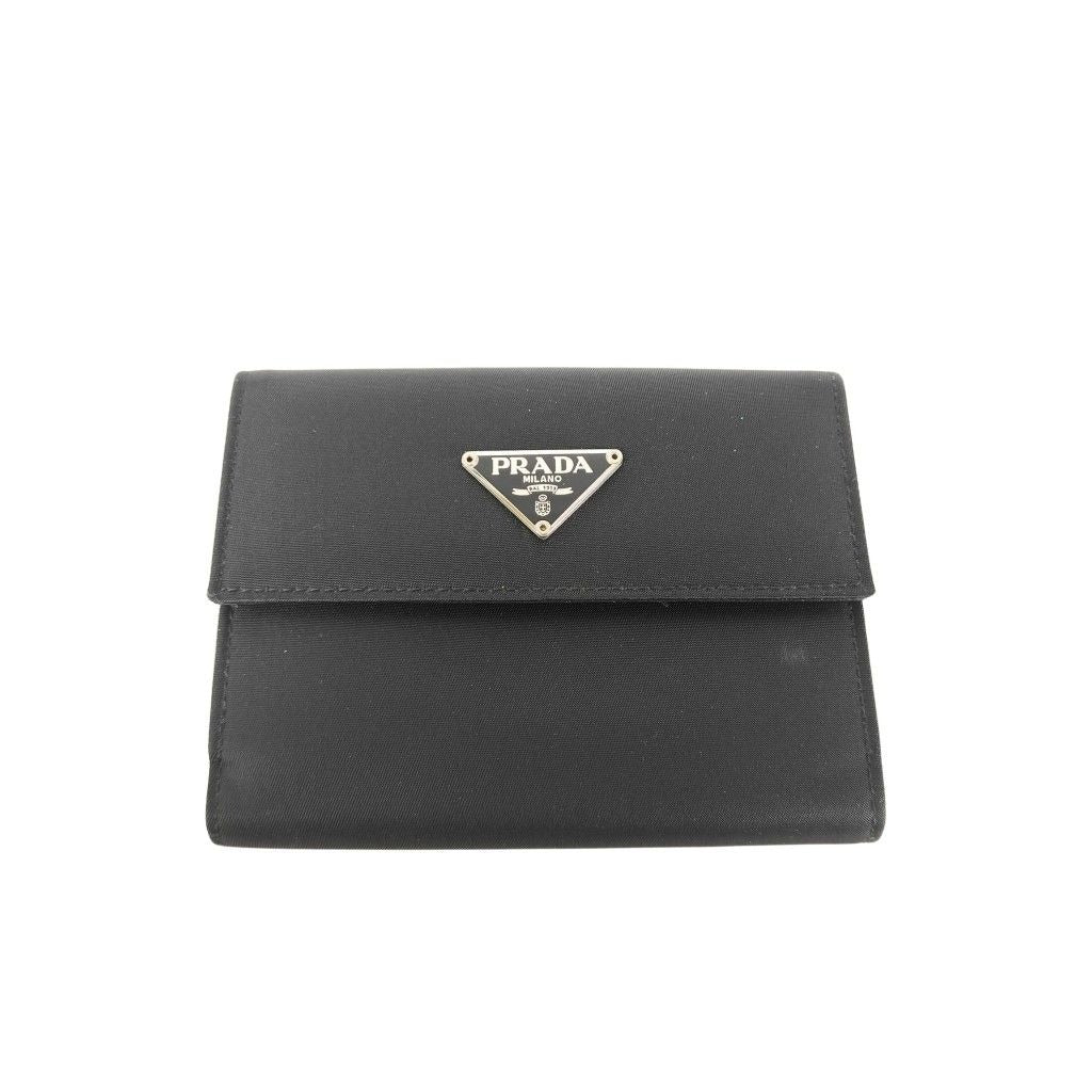 Prada Wallet Triangle Logo Black Nylon Hook Bifold