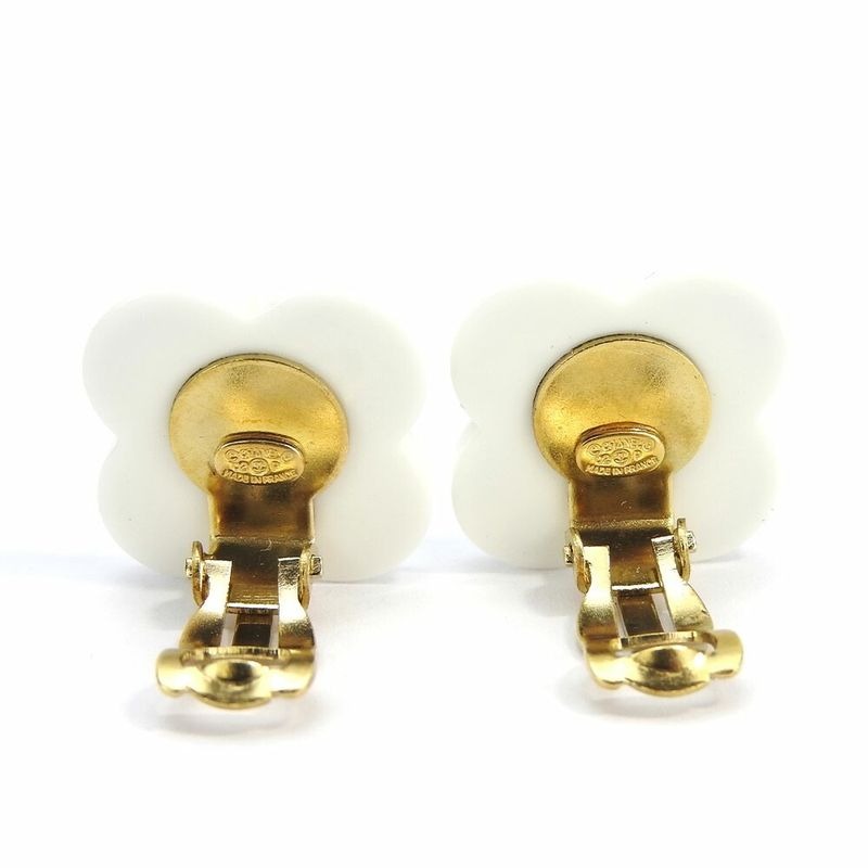 Chanel Coco Flower Motif Clover 02 P Plated Gold White Black Jewelry — view 2