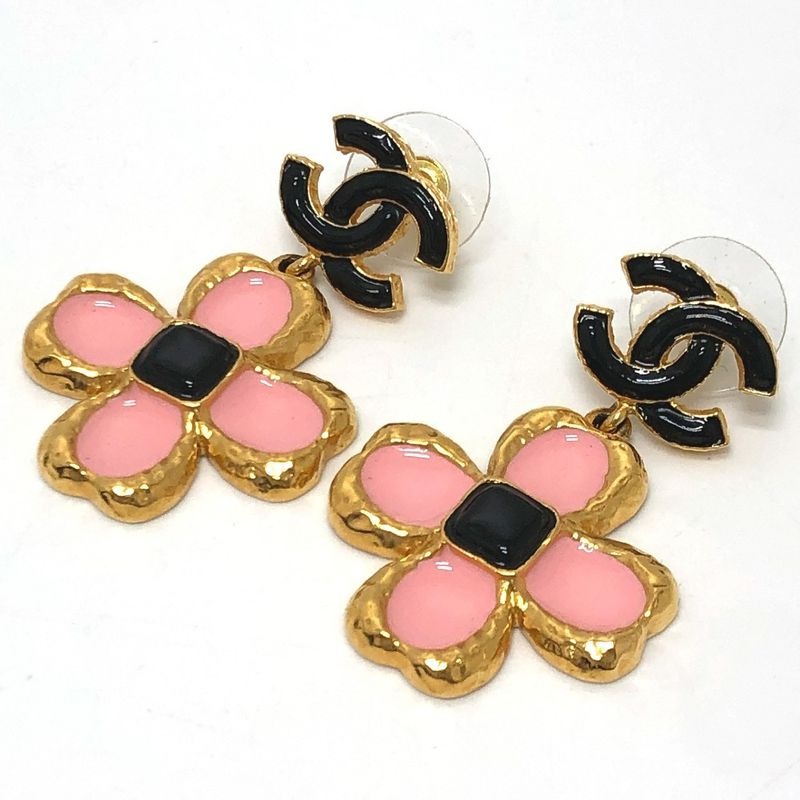 Chanel Coco Mark Flower Jewelry Accessories Earrings Metal Pink — view 2