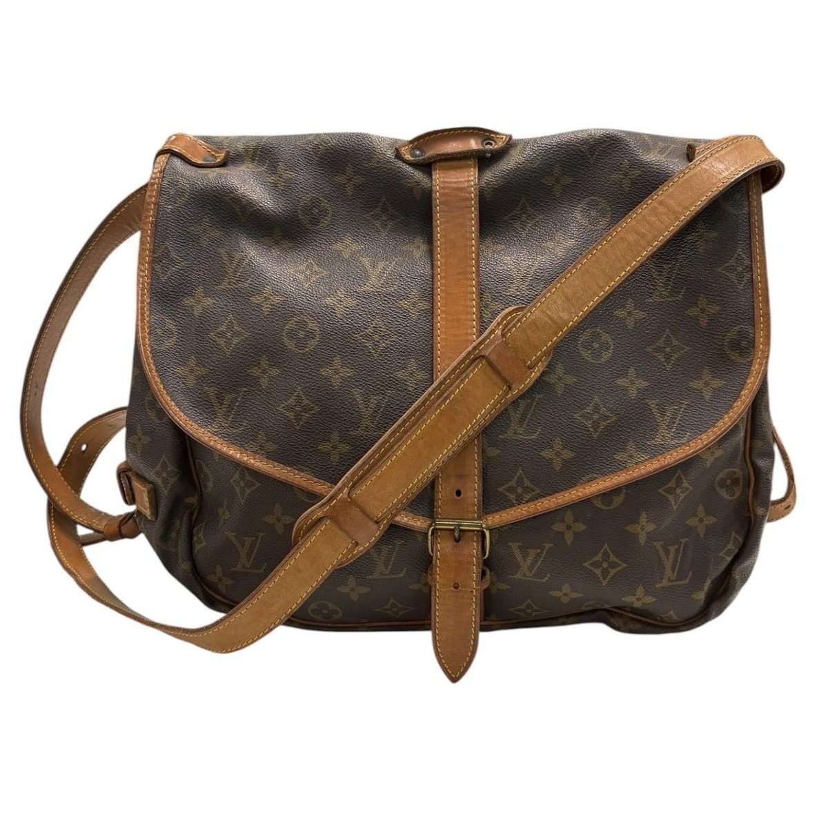 Louis Vuitton Monogram Saumur Brown Gold Leather