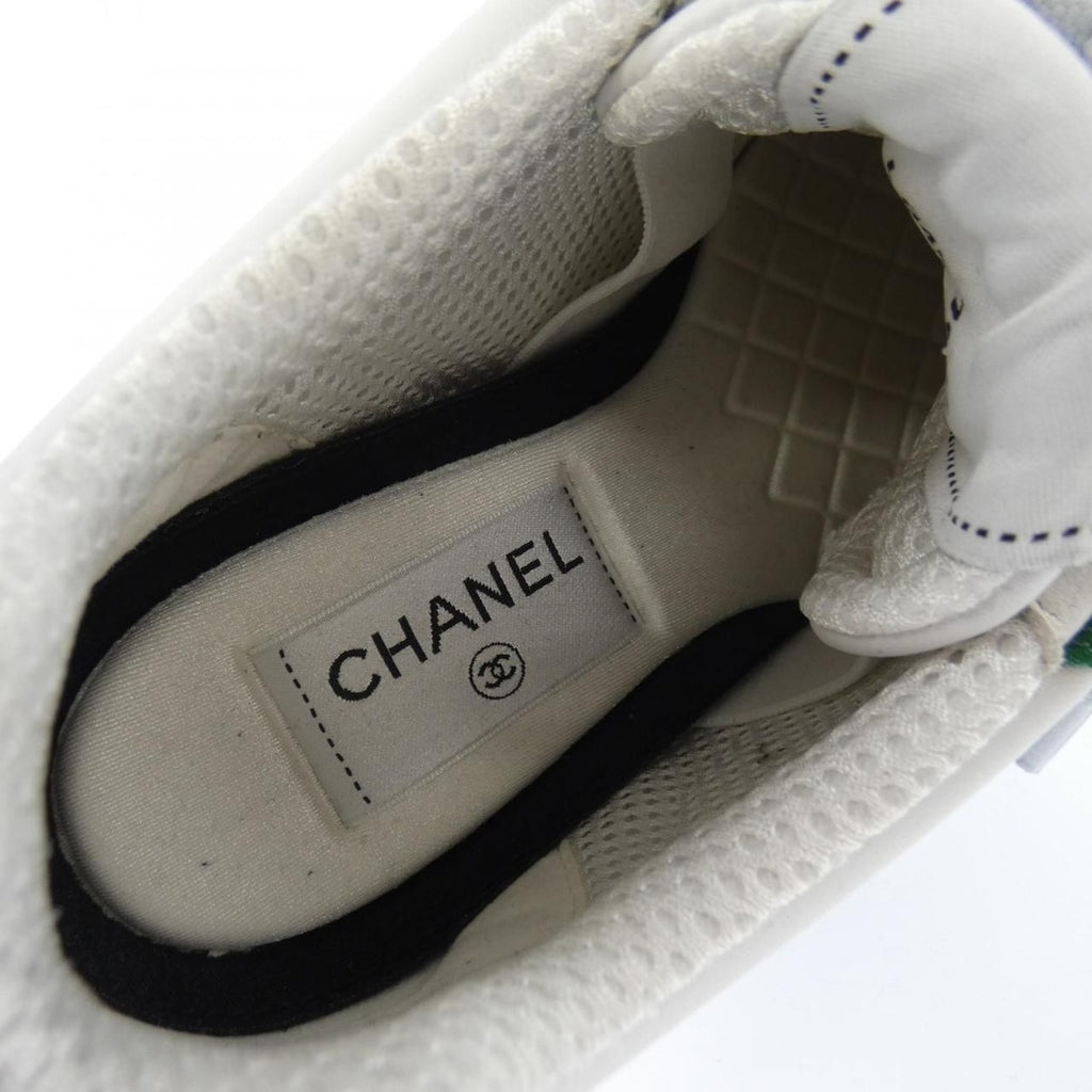 Chanel Tennis Sneakers Suede Calfskin White Green — view 6