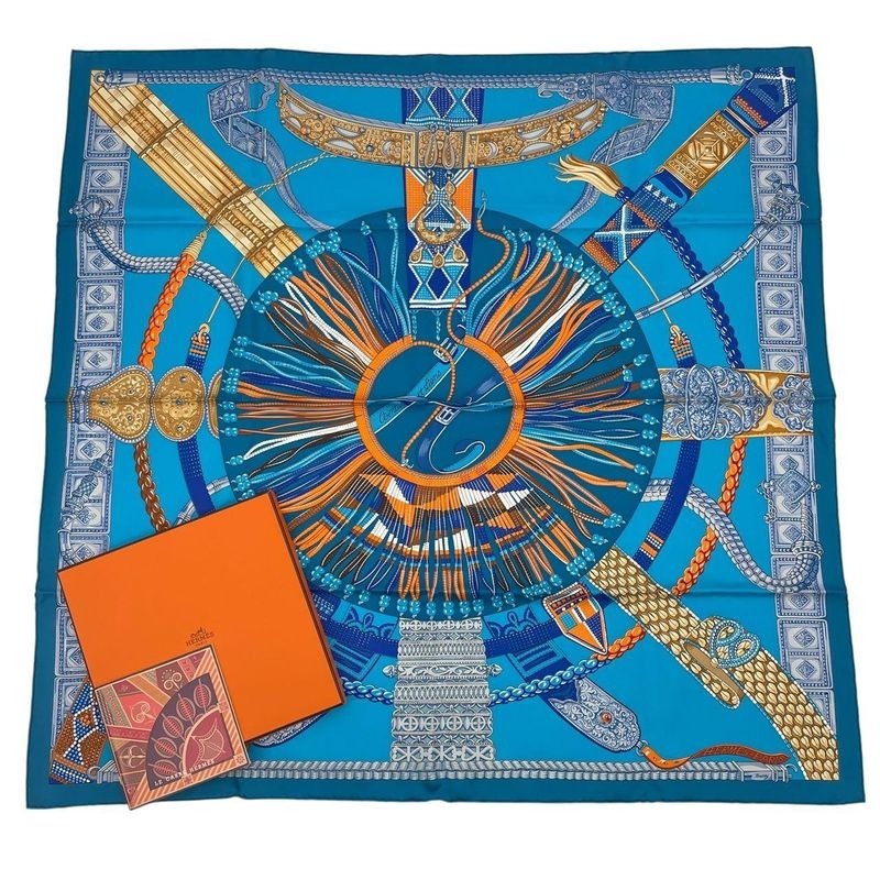 Hermes Scarf Silk Carre 90 Ceintures Et Liens Belt And Strap Blue Box