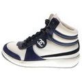 Chanel Coco Mark Fabric Leather High Cut Sneakers White Black