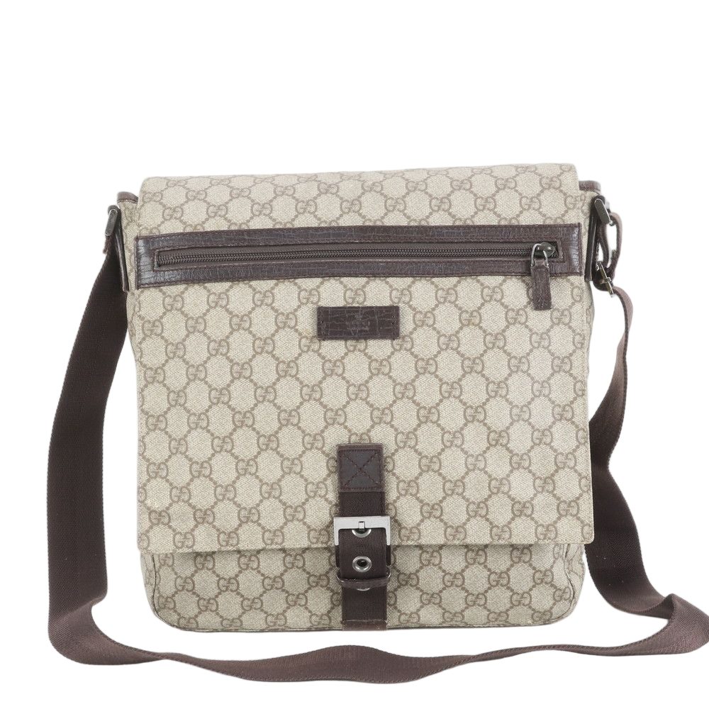 Gucci GG Supreme Leather Shoulder Bag Crossbody Messenger Brown