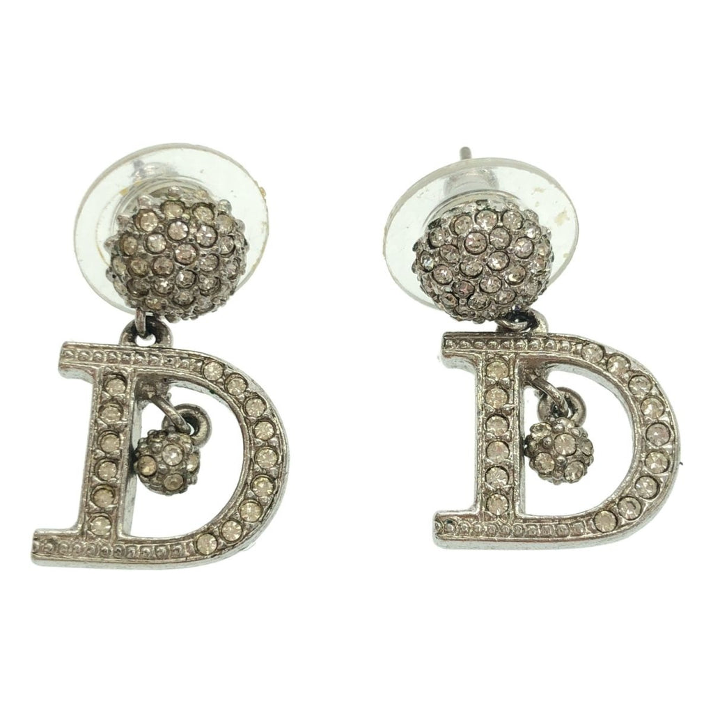 Dior D Rhinestone Earrings Set Silver