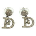 Dior D Rhinestone Earrings Set Silver