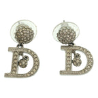 Dior D Rhinestone Earrings Set Silver