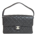 Chanel Quilted Double Face Silver Handbag Grained Calfskin