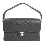 Chanel Quilted Double Face Silver Handbag Grained Calfskin