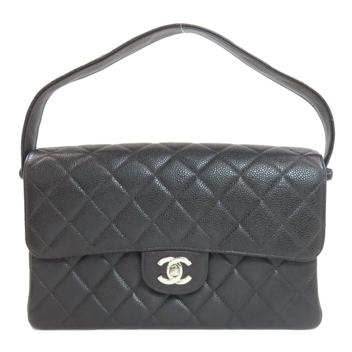 Chanel Quilted Double Face Silver Handbag Grained Calfskin
